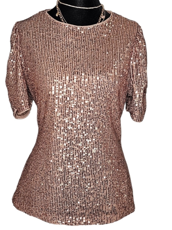 Dkny Tops - DKNY  Brown Sequin Short Sleeve Top - Size M
